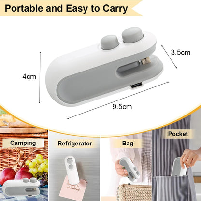 Bag Sealer Mini Plastic Bag Sealer 2 in 1 Rechargeable Portable Packaging Heat Sealing Machine for Food Storage (Delivery time is approximately 14 to 21 days.)