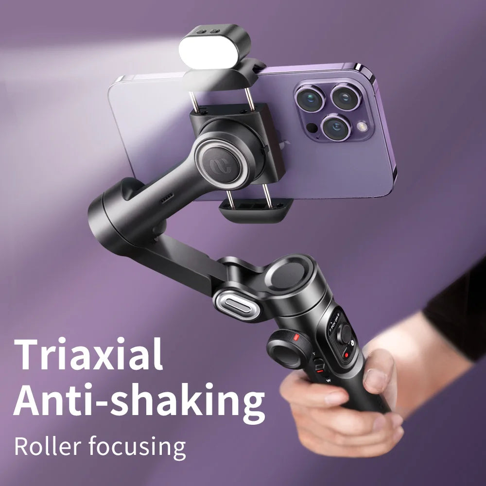 AOCHUAN 3-Axis Handheld Gimbal Stabilizer for Smartphones with Fill Light for iPhone Android Face Tracking. (Delivery time is approximately 14 to 21 days.)