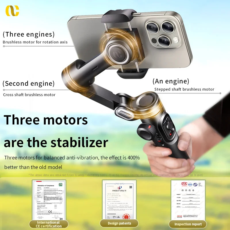 AOCHUAN 3-Axis Handheld Gimbal Stabilizer for Smartphones with Fill Light for iPhone Android Face Tracking. (Delivery time is approximately 14 to 21 days.)