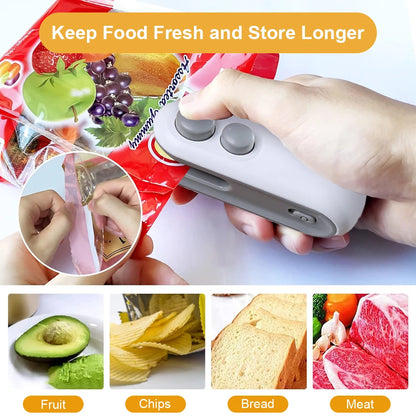 Bag Sealer Mini Plastic Bag Sealer 2 in 1 Rechargeable Portable Packaging Heat Sealing Machine for Food Storage (Delivery time is approximately 14 to 21 days.)