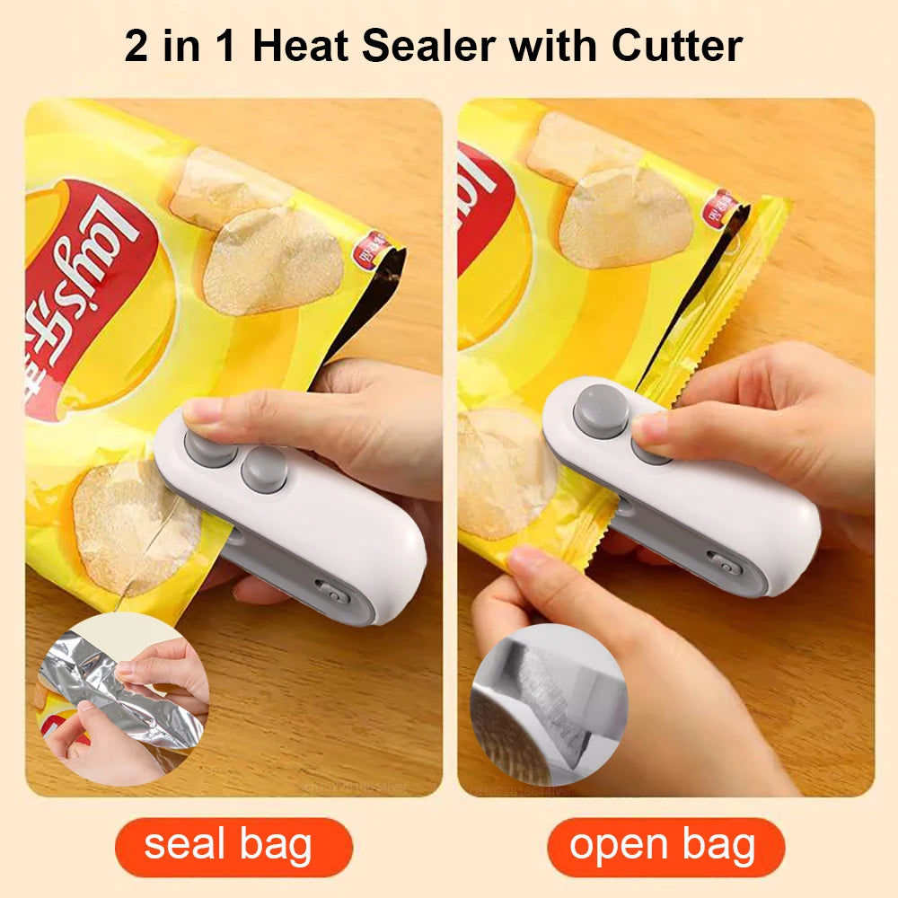 Bag Sealer Mini Plastic Bag Sealer 2 in 1 Rechargeable Portable Packaging Heat Sealing Machine for Food Storage (Delivery time is approximately 14 to 21 days.)