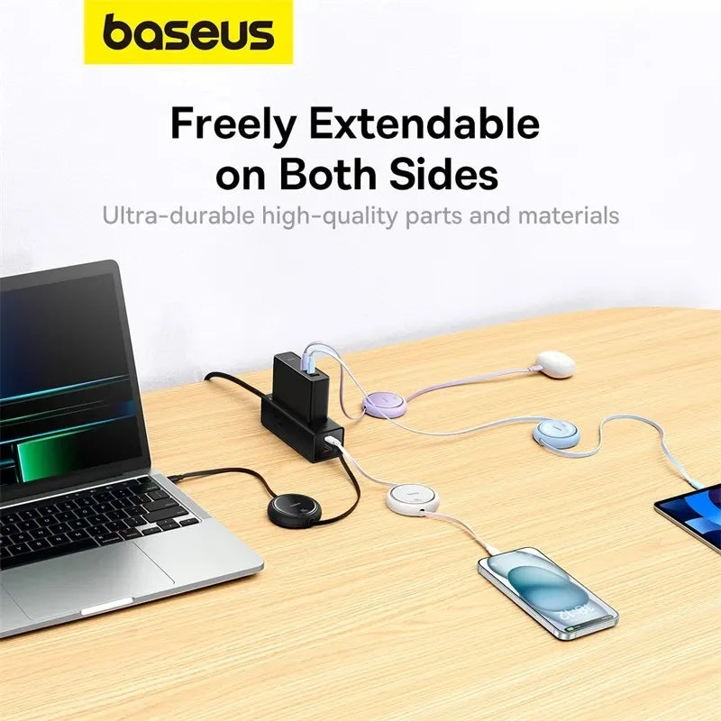 Baseus 100W Retractable USB C Cable for MacBook iPad Fast Charging Cable for iPhone 15 Plus Pro Max Type C Cable for Xiaomi Samsung (Delivery time is approximately 14 to 21 days.)