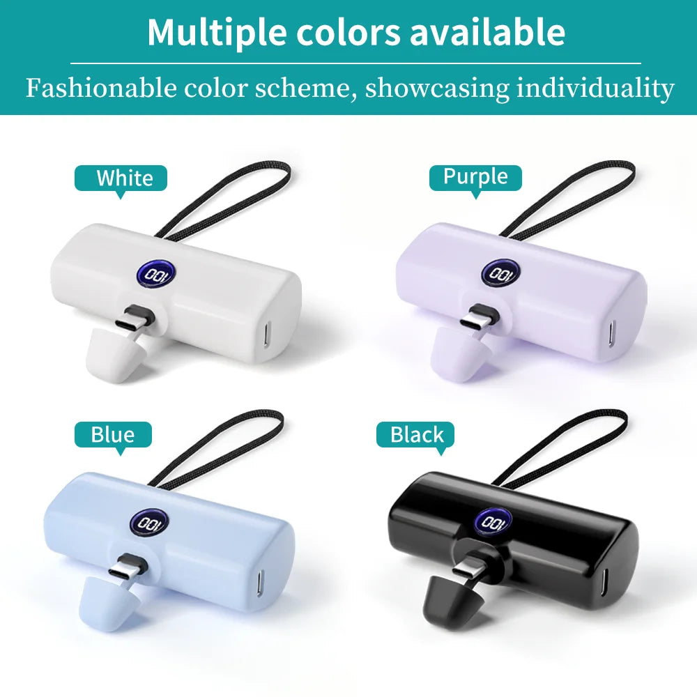 Mini Power Bank 5000mAh Poratable Fast Charge Wireless Type-C/Lightning Plug External Battery Powerbank