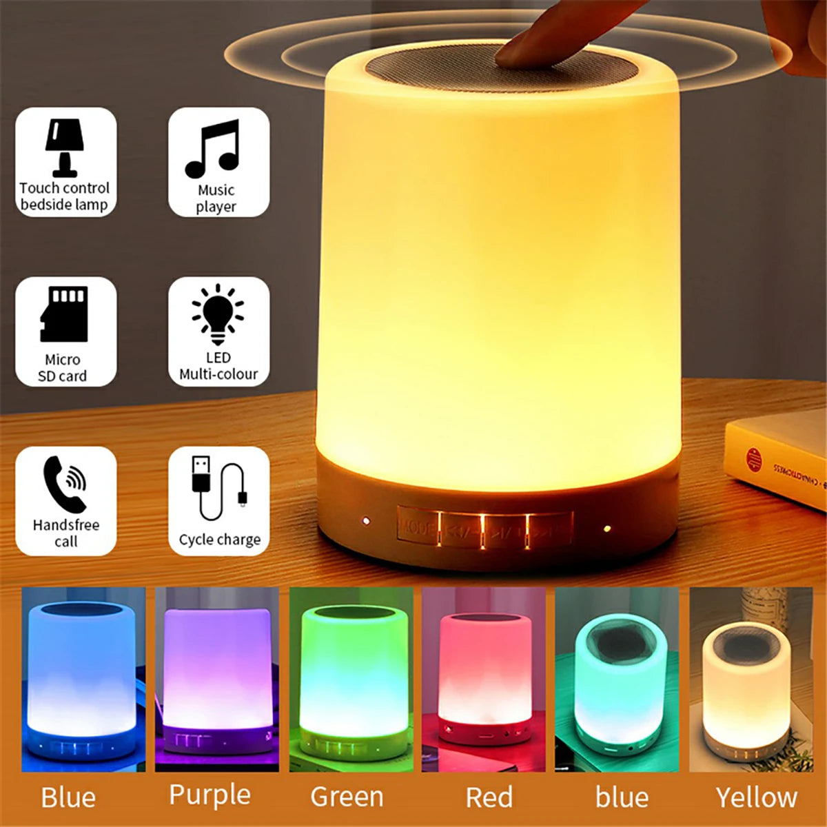 Portable Bluetooth Speaker Player Touch Sensitive LED Light Night Light Illuminated Bedside Table Lamp. (Delivery time is approximately 14 to 21 days.)