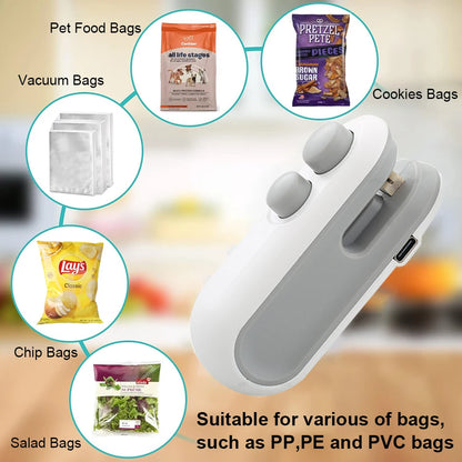 Bag Sealer Mini Plastic Bag Sealer 2 in 1 Rechargeable Portable Packaging Heat Sealing Machine for Food Storage (Delivery time is approximately 14 to 21 days.)