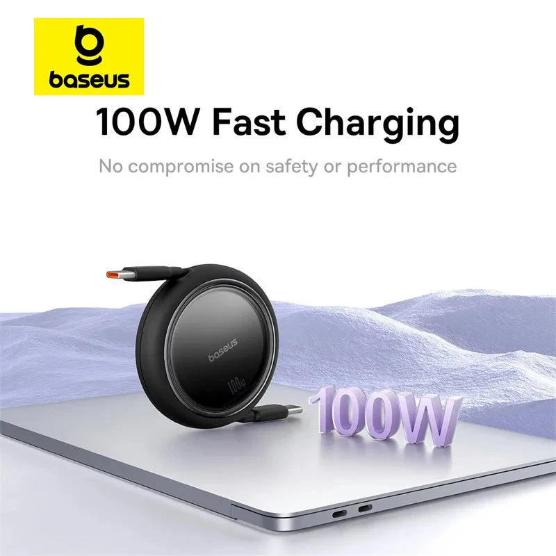 Baseus 100W Retractable USB C Cable for MacBook iPad Fast Charging Cable for iPhone 15 Plus Pro Max Type C Cable for Xiaomi Samsung (Delivery time is approximately 14 to 21 days.)