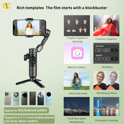 AOCHUAN 3-Axis Handheld Gimbal Stabilizer for Smartphones with Fill Light for iPhone Android Face Tracking. (Delivery time is approximately 14 to 21 days.)