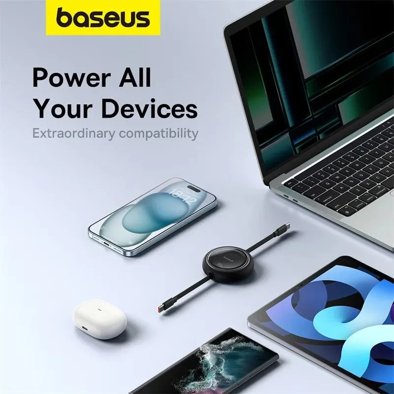 Baseus 100W Retractable USB C Cable for MacBook iPad Fast Charging Cable for iPhone 15 Plus Pro Max Type C Cable for Xiaomi Samsung (Delivery time is approximately 14 to 21 days.)